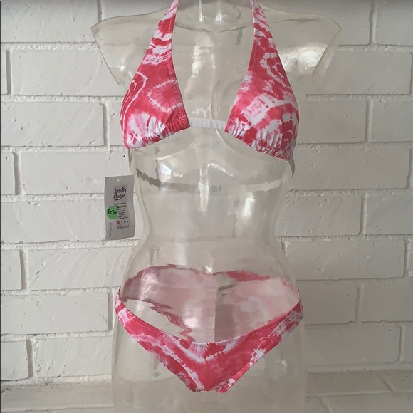 Vivid Pink Tie-Dye Halter Scrunch Bikini XS NWT - Picture 2 of 6